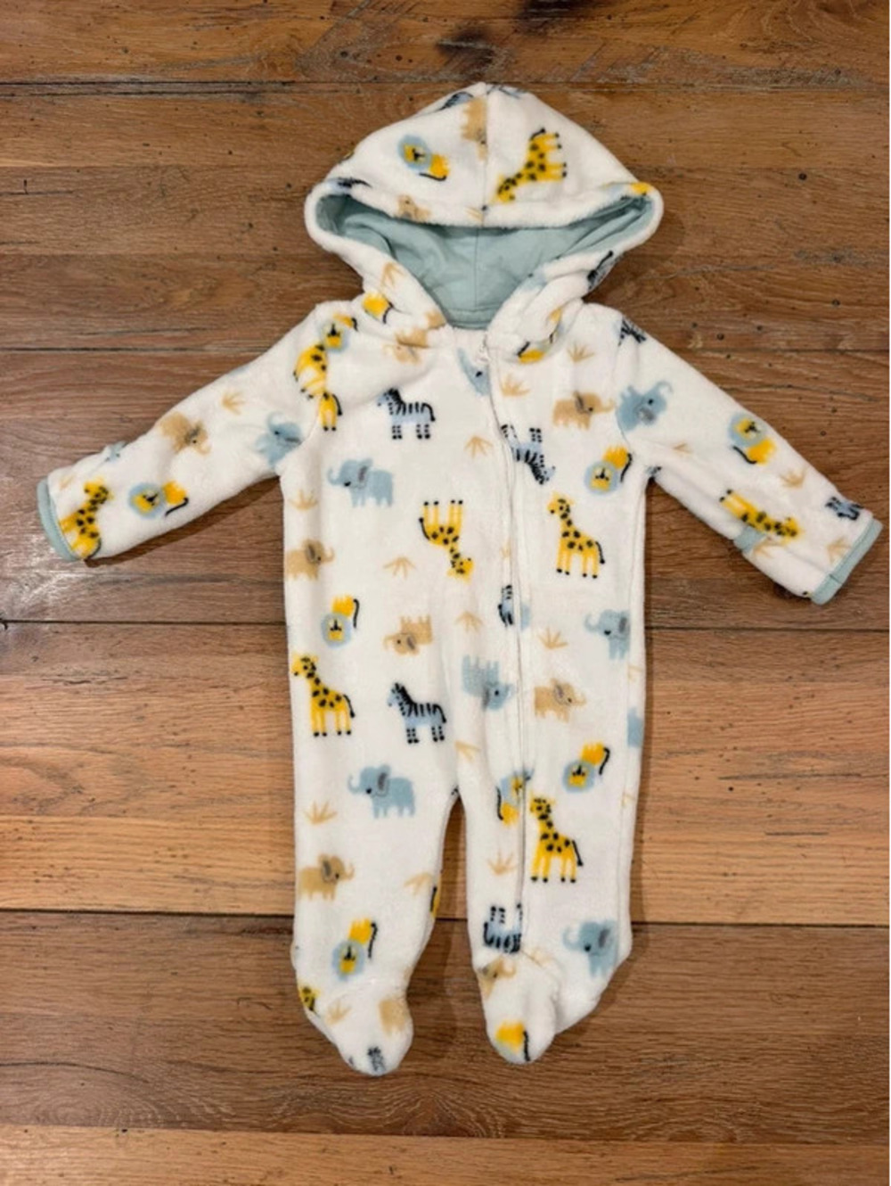 Little Beginnings Safari Fleece Footed Sleeper in size 0-3 months